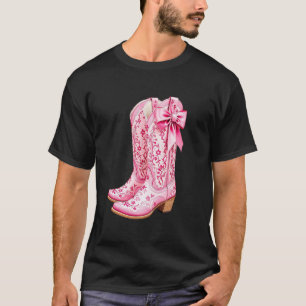 Cowgirl Boots Pink Baby Bow Preppy y2k Coquette T-Shirt