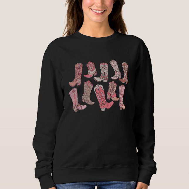 Cowgirl Boots Pink  Country Bride Boots Booze Sweatshirt (Front)