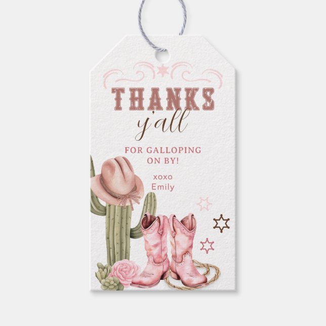 Cowgirl Boots Pink Western Favour Tag (Front)