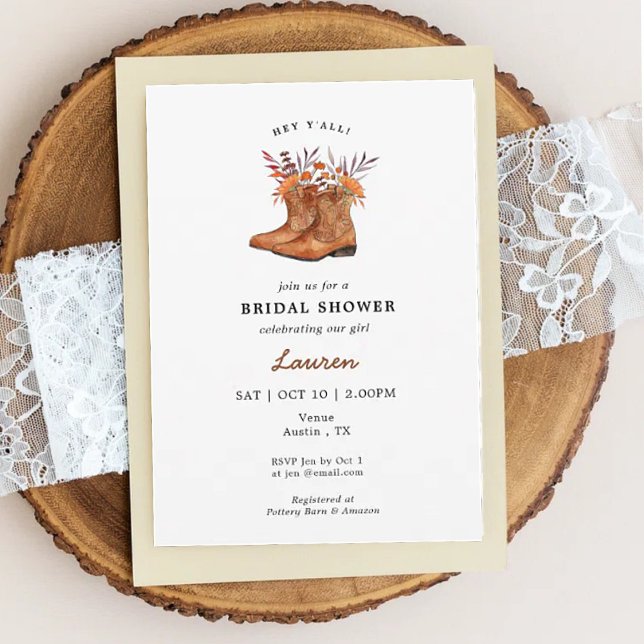 Cowgirl Boots Rustic Western Bridal shower Invitation (Creator Uploaded)