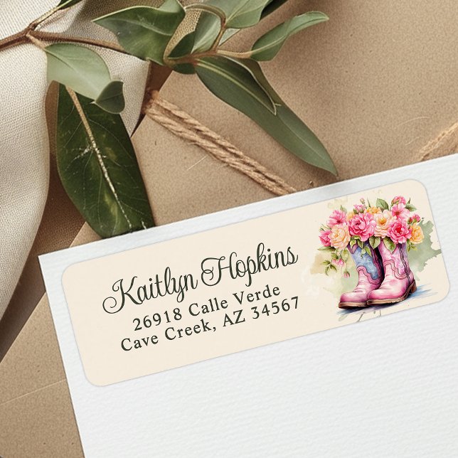 Cowgirl Boots With Flowers Return Address Labels (Creator Uploaded)
