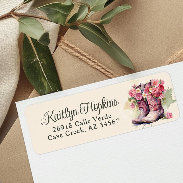 Cowgirl Boots With Flowers Return Address Labels (Creator Uploaded)