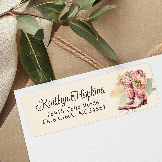 Cowgirl Boots With Flowers Return Address Labels (Creator Uploaded)
