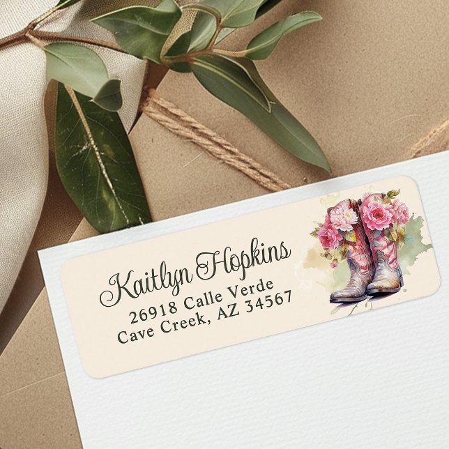 Cowgirl Boots With Flowers Return Address Labels (Creator Uploaded)
