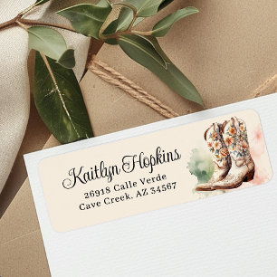 Cowgirl Boots With Flowers Return Address Labels