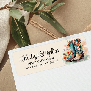 Cowgirl Boots With Flowers Return Address Labels