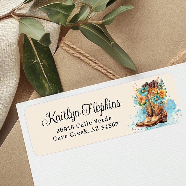 Cowgirl Boots With Flowers Return Address Labels (Creator Uploaded)