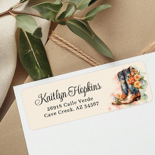 Cowgirl Boots With Flowers Return Address Labels