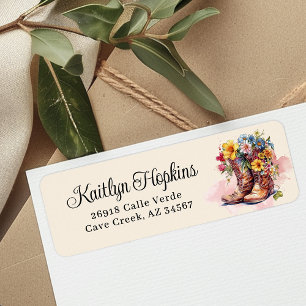 Cowgirl Boots With Flowers Return Address Labels