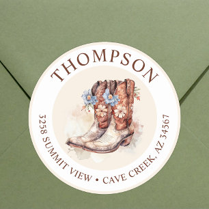 Cowgirl Boots With Flowers Return Address Labels