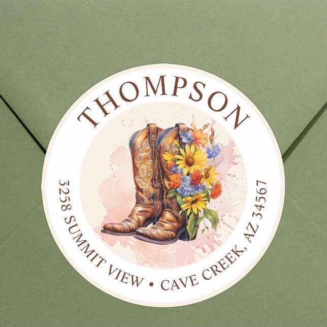 Cowgirl Boots With Flowers Return Address Labels (Creator Uploaded)