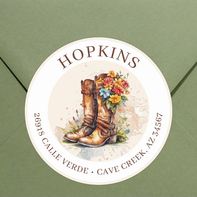 Cowgirl Boots With Flowers Return Address Labels (Creator Uploaded)