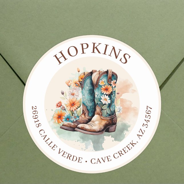 Cowgirl Boots With Flowers Return Address Labels (Creator Uploaded)