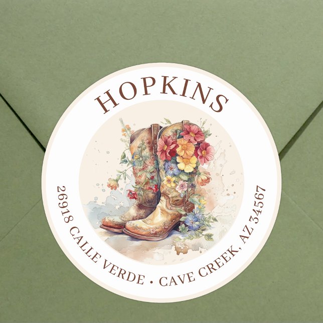 Cowgirl Boots With Flowers Return Address Labels (Creator Uploaded)