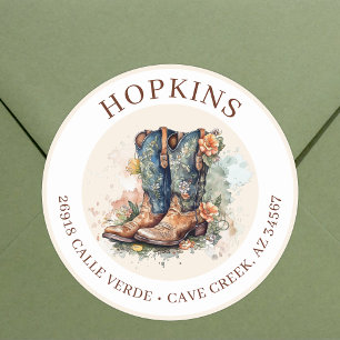 Cowgirl Boots With Flowers Return Address Labels