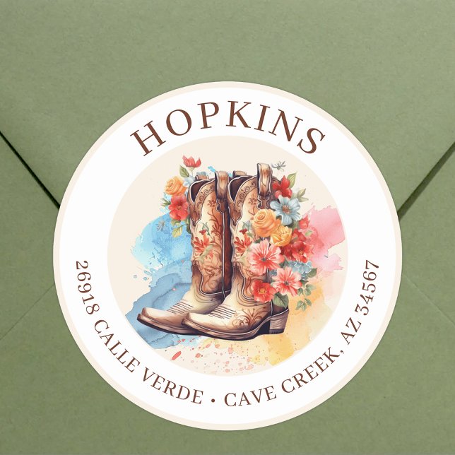 Cowgirl Boots With Flowers Return Address Labels (Creator Uploaded)