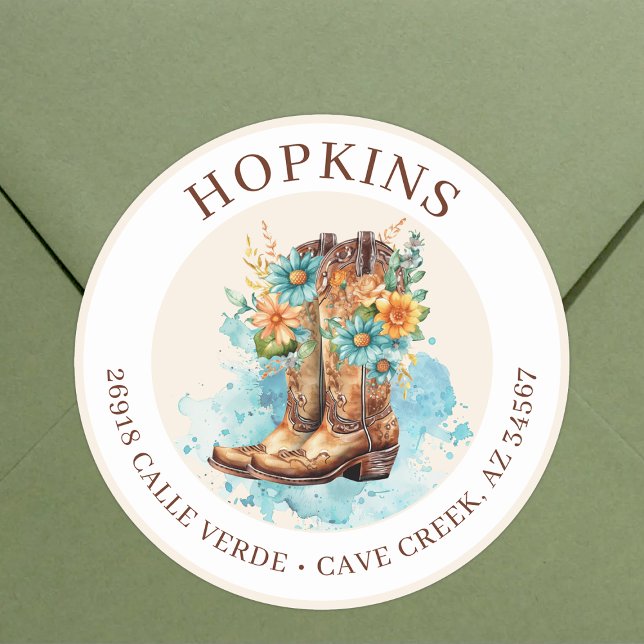 Cowgirl Boots With Flowers Return Address Labels (Creator Uploaded)