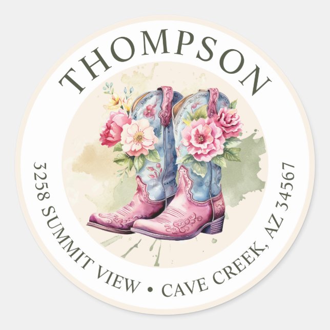 Cowgirl Boots With Flowers Return Address Labels (Front)