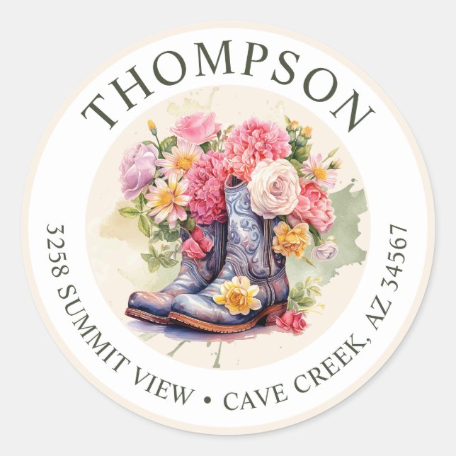 Cowgirl Boots With Flowers Return Address Labels (Front)