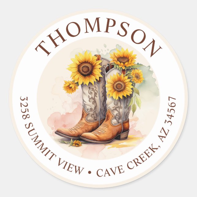 Cowgirl Boots With Sunflowers Return Address Label (Front)