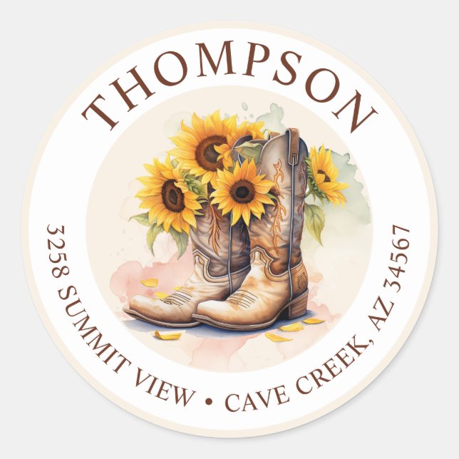 Cowgirl Boots With Sunflowers Return Address Label (Front)