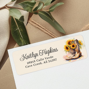 Cowgirl Boots With Sunflowers Return Address Label