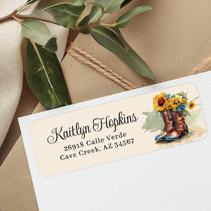 Cowgirl Boots With Sunflowers Return Address Label