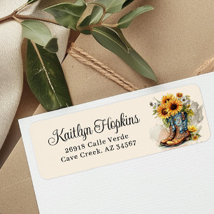 Cowgirl Boots With Sunflowers Return Address Label