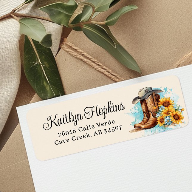 Cowgirl Boots With Sunflowers Return Address Label (Creator Uploaded)