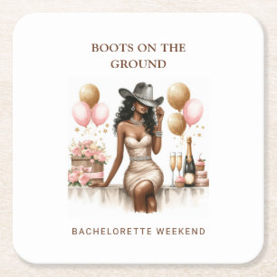 Cowgirl Bridal Shower Invitation Square Paper Coaster