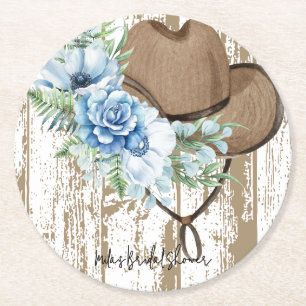 cowgirl bridal shower round paper coaster