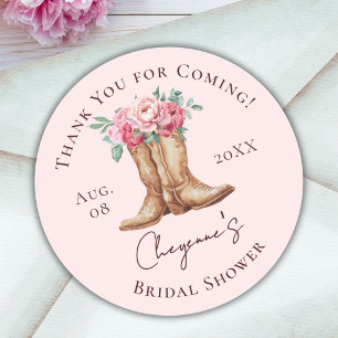 Cowgirl Bridal Shower Thank You Pink Floral Classic Round Sticker