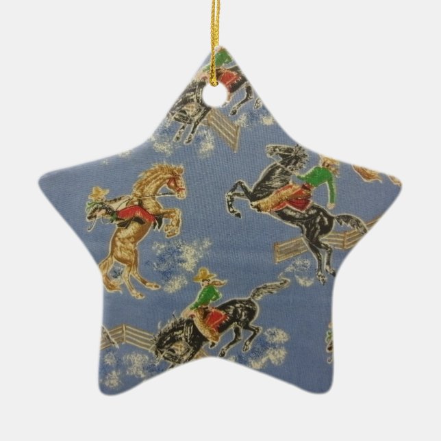 Cowgirl Bronc Rider Ceramic Tree Decoration (Front)