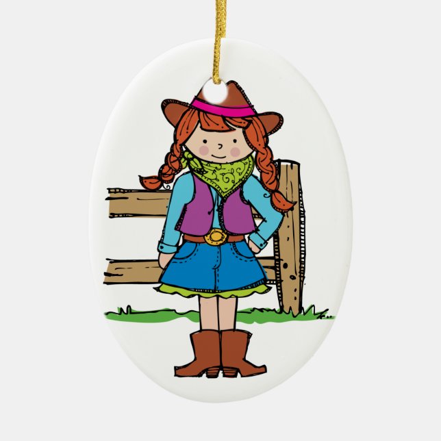 Cowgirl Ceramic Tree Decoration (Front)