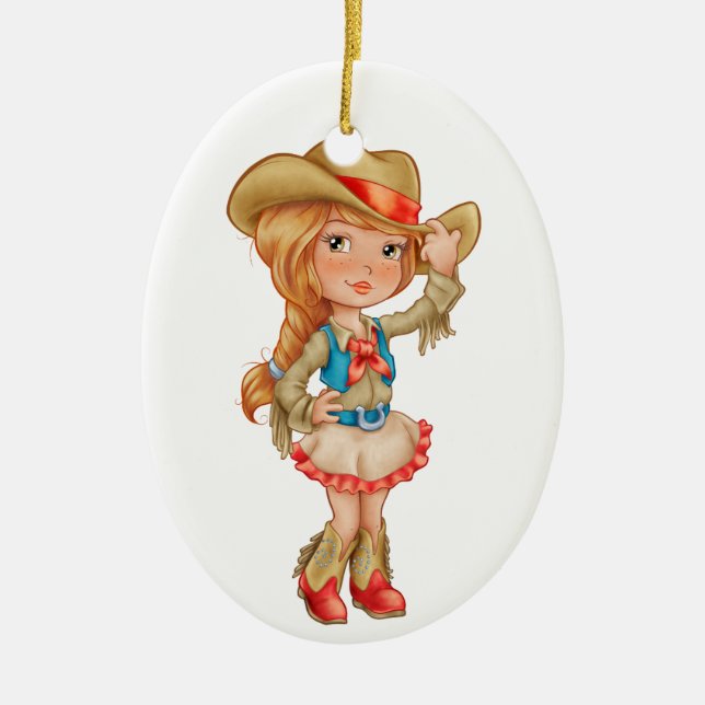 Cowgirl Ceramic Tree Decoration (Front)