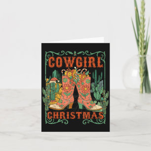 Cowgirl Christmas Boots Cactus Retro Western Holid Card