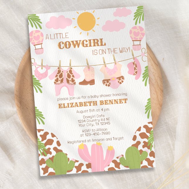 Cowgirl Clothesline Western Rodeo Girl Baby Shower Invitation (Creator Uploaded)