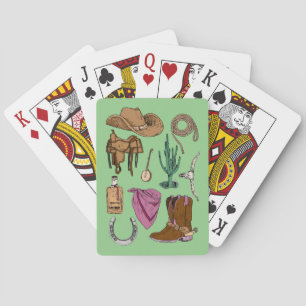 Cowgirl Collage Playing Cards (Green)