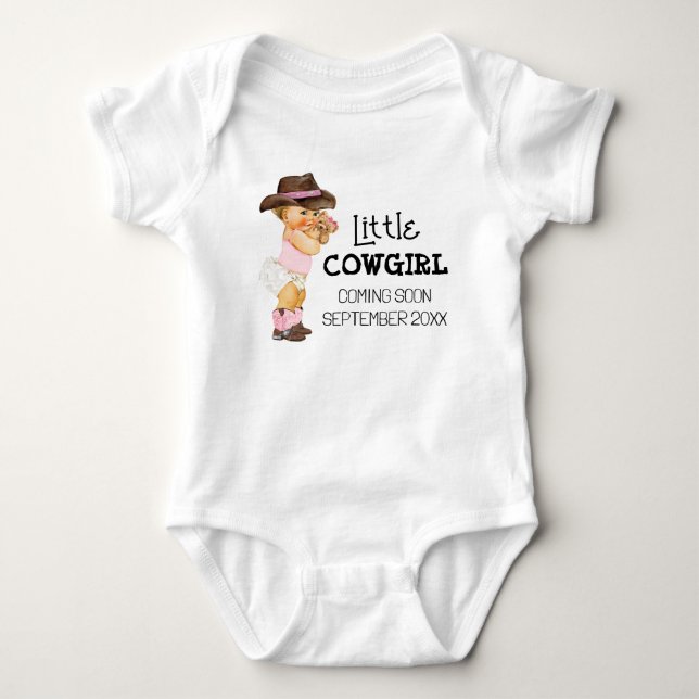 Cowgirl Coming Soon Pregnancy Announcement Baby Bodysuit (Front)