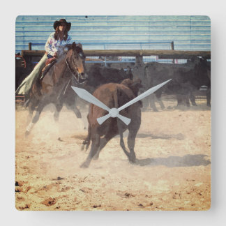 Cowgirl Corral Separating Cattle Western  Square Wall Clock