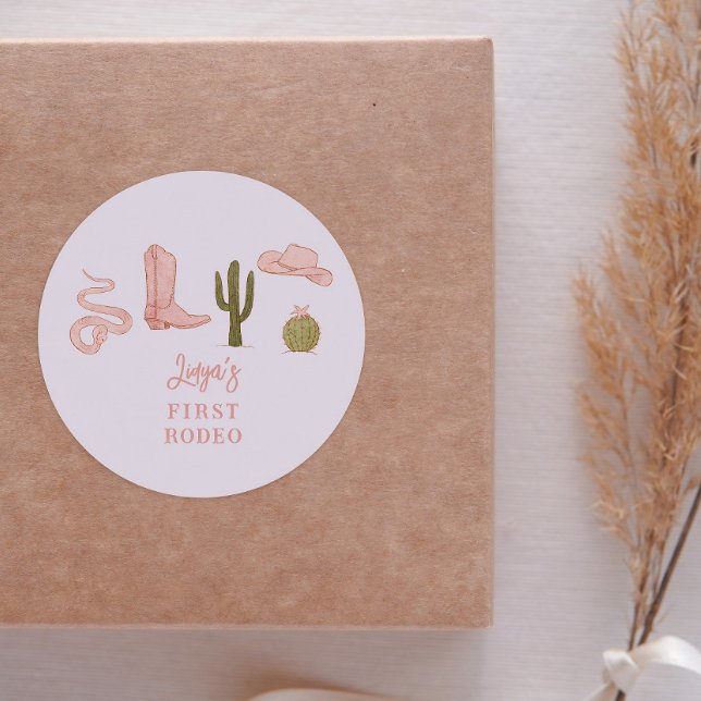 Cowgirl Country 1st Birthday Party Favour Classic Round Sticker (Creator Uploaded)