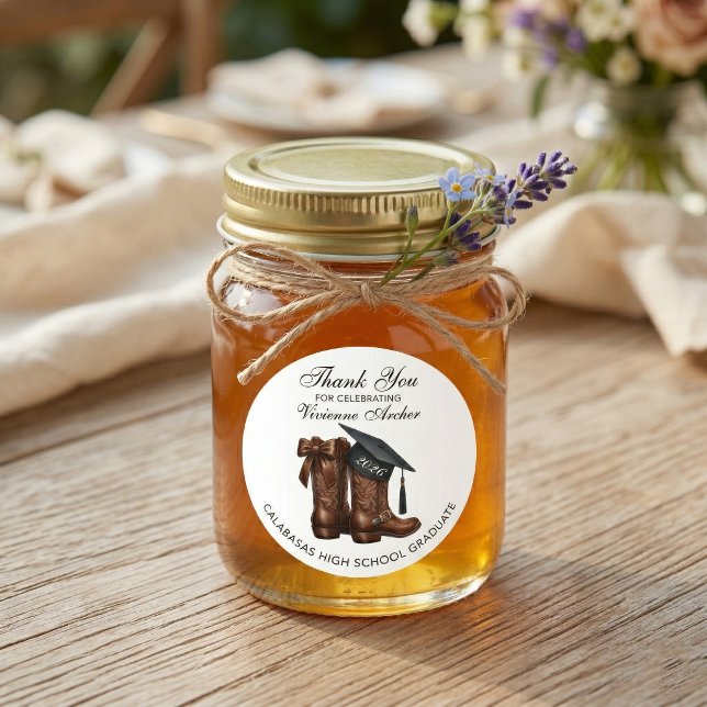 Cowgirl Country Chic Graduation Classic Round Sticker (Country Chic Cowgirl Graduation Sticker)