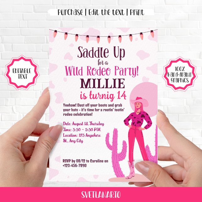 Cowgirl Country Coquette Western B-day Invitation (Frontal view)