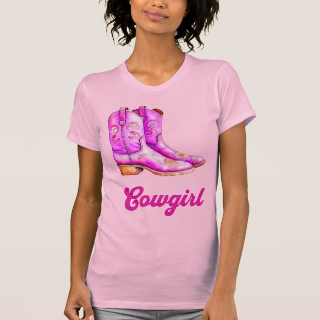Cowgirl Country Western Rodeo Pink Cowboy Boots  T-Shirt (Front)