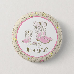 Cowgirl Country Western Theme Pink Baby Shower 6 Cm Round Badge