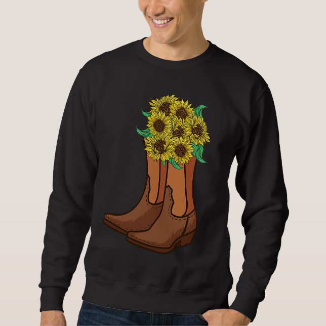 Cowgirl Country  Women Girls Sunflower Boots Sweatshirt (Front)