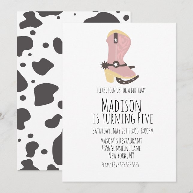 Cowgirl Cow Birthday Party Any Age Invitation (Front/Back)