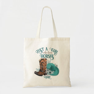 Cowgirl cowboy boots hat Girl Love horses name Tote Bag