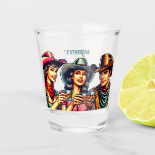 Cowgirl Cowboy Friends Drinking Shots Custom Shot Glass