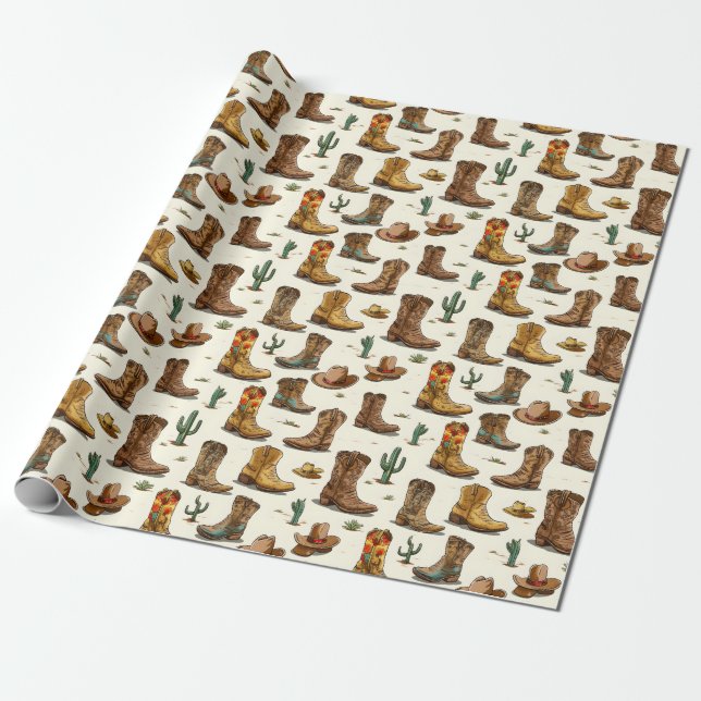 cowgirl cowboy western riding rodeo wild west wrapping paper (Unrolled)